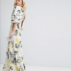 Ruffle Cape Plunge Maxi Dress with back detail